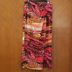 Red Animal Print faux maxi wrap skirt